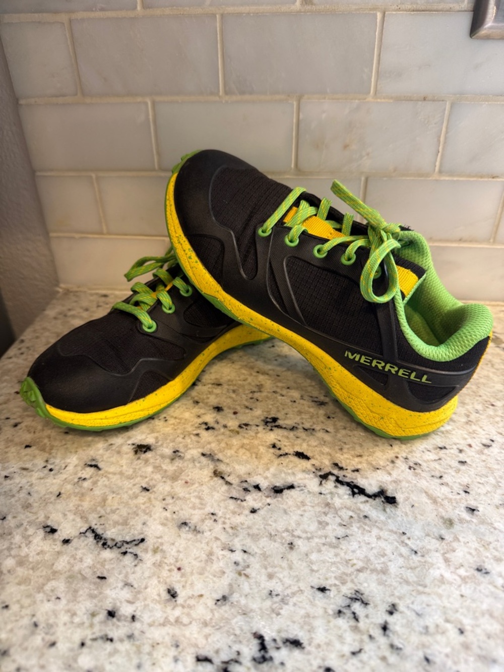 Merrell Black Trail Sneaker with Green and Yellow Accents - Picture 4 of 5